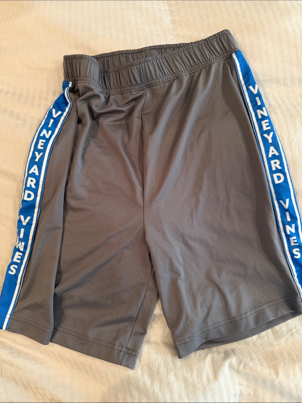 Vineyard Vines Gray Boys Athletic Shorts with Blue Side Panels
